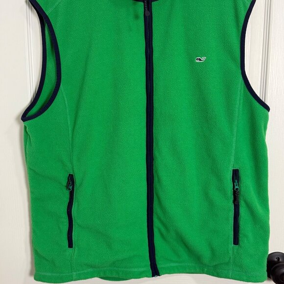 Vineyard Vines Vest Mens XL Green Fleece Logo Preppy Full Zip Pockets - Picture 5 of 11